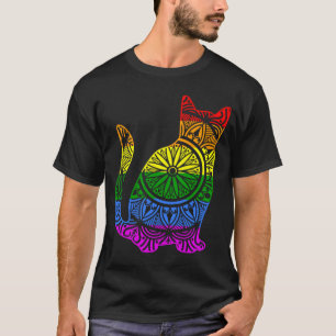 Regenboog Kat Kitty Mandala Lotus Bloem Yoga Medit T-shirt