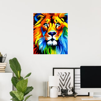 Regenboog Kat Leeuw Poster - Digitale Kunst Fantas