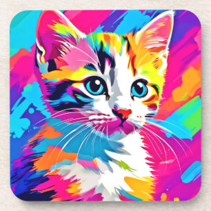Regenboog Kat: Levendig Portret Bier Onderzetter