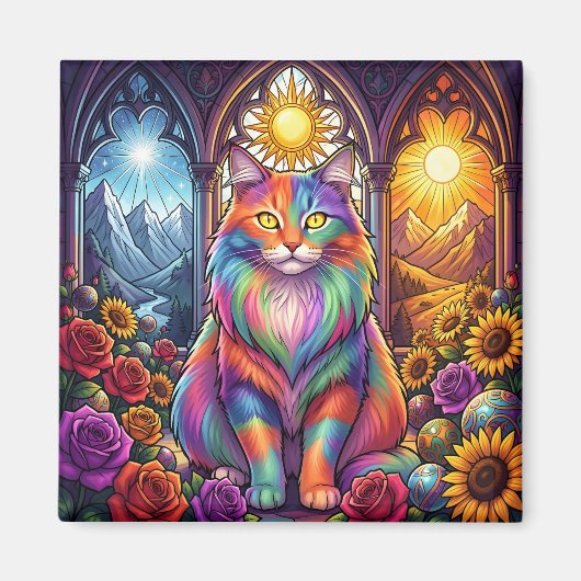 regenboog kat magneet (Voorkant)