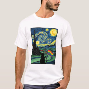 Regenboog Kat Nacht Landschap Vector T-shirt Ontwe