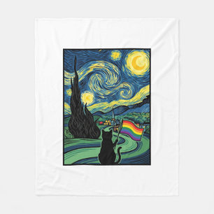 Regenboog Kat Nacht Landschap Vector T-shirt Ontwe Fleece Deken