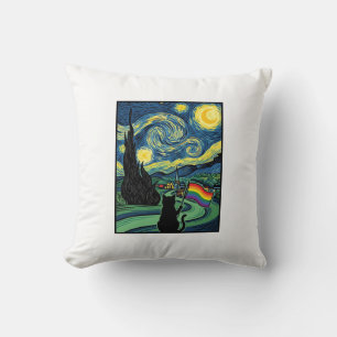 Regenboog Kat Nacht Landschap Vector T-shirt Ontwe Kussen