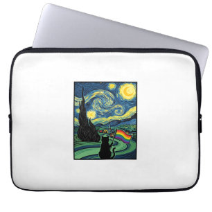 Regenboog Kat Nacht Landschap Vector T-shirt Ontwe Laptop Sleeve
