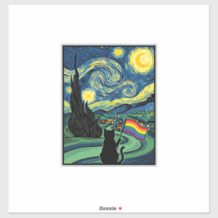 Regenboog Kat Nacht Landschap Vector T-shirt Ontwe Sticker