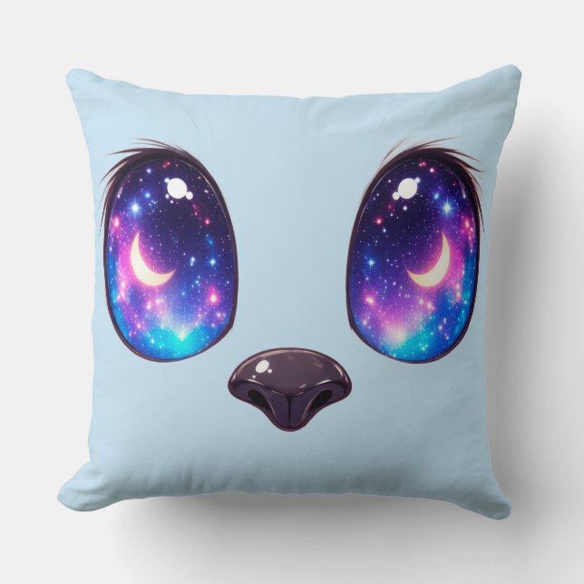 Regenboog Kat Ogen Kawaii Kat Gezicht Illustratie Kussen (Voorkant)