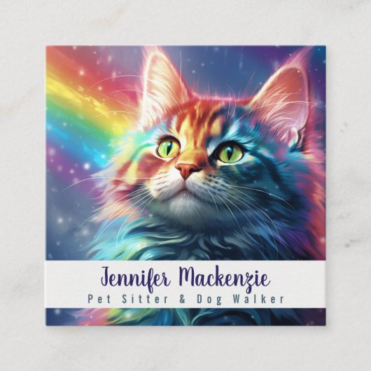 Regenboog Kat Pet Sitter en Hond Walker Vierkante Visitekaartje (Voorkant)