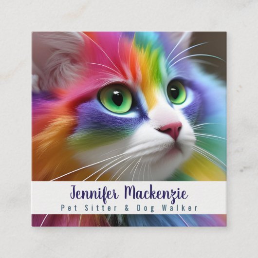 Regenboog Kat Pet Sitter en Hond Walker Vierkante Visitekaartje (Voorkant)