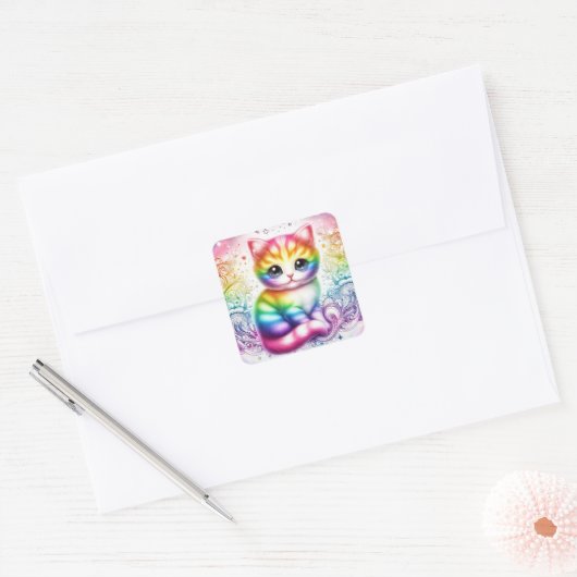 Regenboog kat stickers (Envelop)