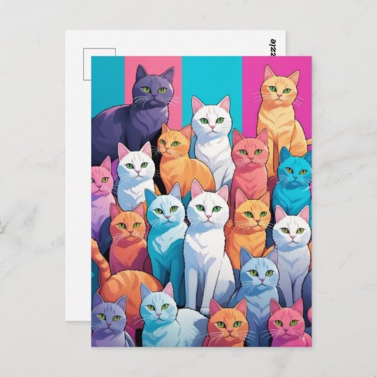 Regenboog Katten, Postcrossing Briefkaart (Voorkant / Achterkant)