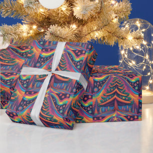 Regenboog Kerstboom Bos en Ornamenten Cadeaupapier