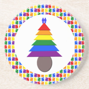 Regenboog Kerstboom en Cadeaus voor Homoseksuele M Zandsteen Onderzetter