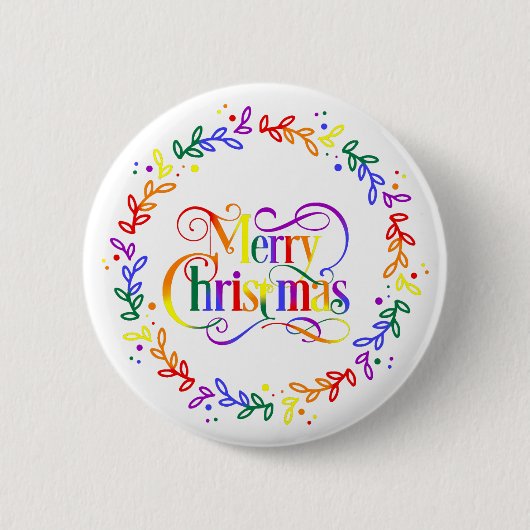 Regenboog Kerstkrans Kerstknop Ronde Button 5,7 Cm (Voorkant)