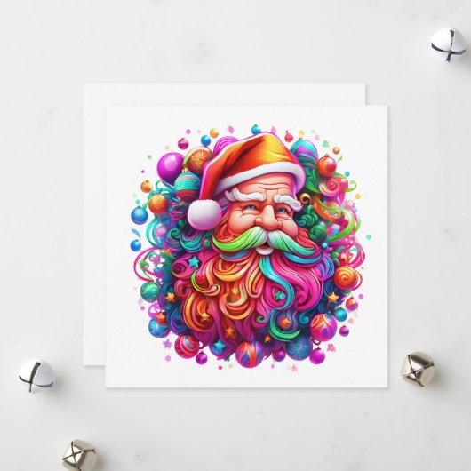 Regenboog Kerstman Feestdagenkaart (Voorkant / Achterkant in situ)