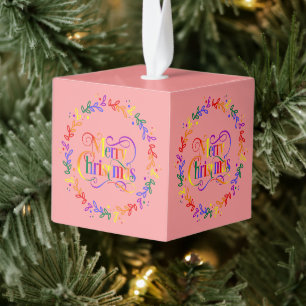 Regenboog Kerstmis Krans Kubus Ornament