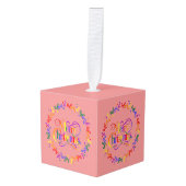 Regenboog Kerstmis Krans Kubus Ornament (Voorkant hoekig)