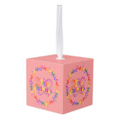 Regenboog Kerstmis Krans Kubus Ornament (Achter hoekig)