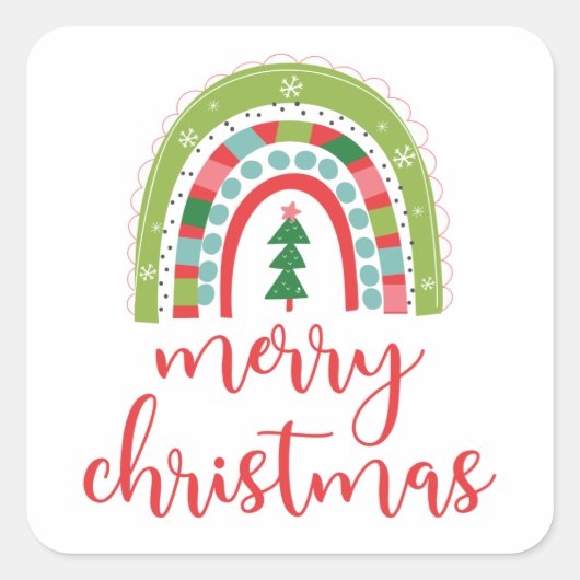 Regenboog Kerstmis Sticker (Voorkant)