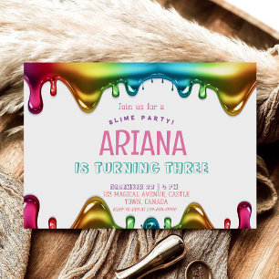 Regenboog Kinder 3e Slime Verjaardagsfeest Kaart