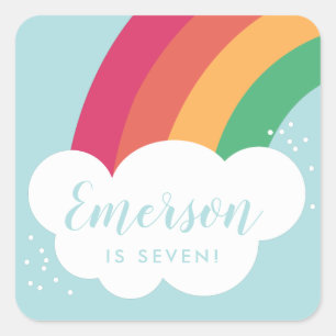 Regenboog kinderverjaardagsfeeststickers vierkante sticker