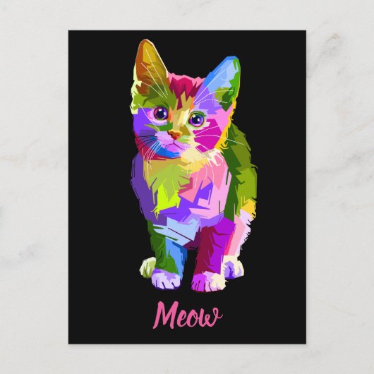 Regenboog kitten miauw briefkaart (Voorkant)