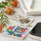 Regenboog Kitten Schilder Acrylsleutelhanger Sleutelhanger (Voorkant Rechts)