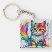 Regenboog Kitten Schilder Acrylsleutelhanger Sleutelhanger (Voorkant)