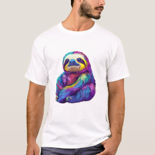 Regenboog Kleur Luiaard Kunst Lange Mouwen T-Shirt