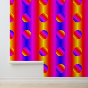Regenboog Kleur Neon Streep en Cirkel Patroon Art Behang