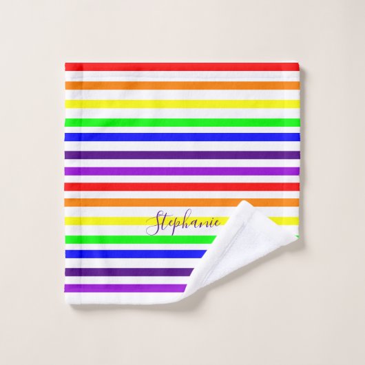 Regenboog Kleur Streep Monogram Kleurrijke Custom Bad Handdoek (Wasdoekje)