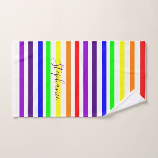 Regenboog Kleur Streep Monogram Kleurrijke Custom Bad Handdoek (Handdoek)