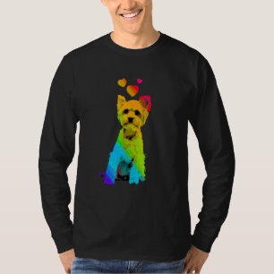 Regenboog Kleur Yorkshire Terrier met Harten Kleur T-shirt