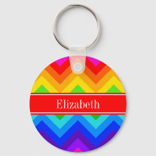 Regenboog Kleuren #2 LG Chevron Fel Rood Naam Mono Sleutelhanger