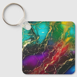 Regenboog Kleuren Alcohol Ink Tas Sleutelhanger