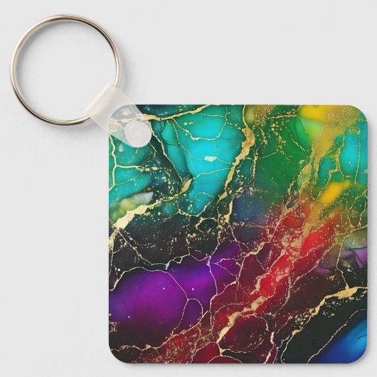 Regenboog Kleuren Alcohol Ink Tas Sleutelhanger (Voorkant)