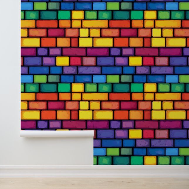 Regenboog kleuren baksteen patroon behang (Applicatie)