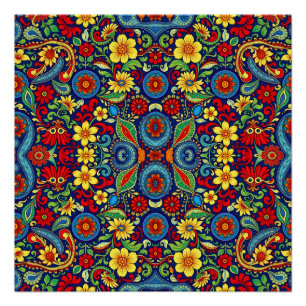 Regenboog Kleuren Bloem Paisley Ontwerp Perfect Poster