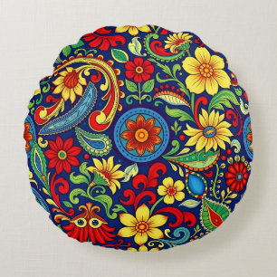 Regenboog Kleuren Bloem Paisley Ontwerp Rond Kussen
