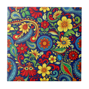 Regenboog Kleuren Bloem Paisley Ontwerp Tegeltje