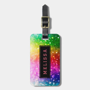 Regenboog kleuren Bokeh glitter textuur Bagagelabel