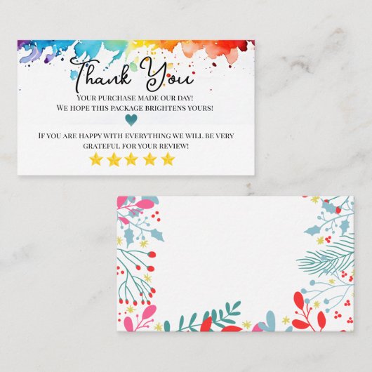 Regenboog kleuren business dank u zelfgemaakt visitekaartje (Voorkant / Achterkant)