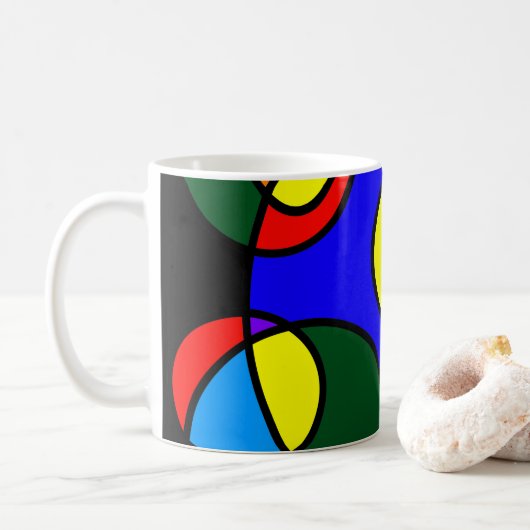 Regenboog kleuren cirkels koffiemok (Met donut)
