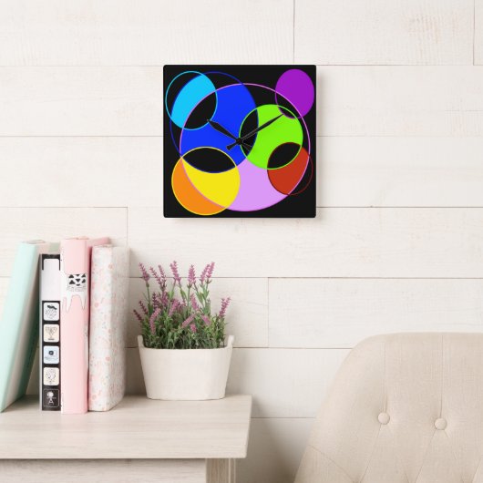 Regenboog kleuren cirkels ontwerp vierkante klok (Leeskamer)