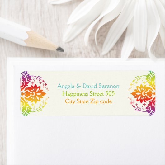 Regenboog kleuren damask bruiloft etiket (Insitu)