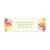 Regenboog kleuren damask bruiloft etiket (Voorkant)