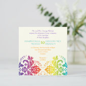 Regenboog kleuren damask bruiloft kaart (Staand voorkant)