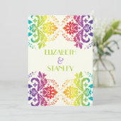 Regenboog kleuren damask bruiloft kaart (Staand voorkant)