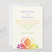 Regenboog kleuren damask bruiloft kaart (Achterkant)