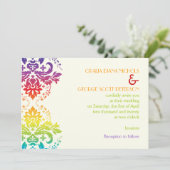 Regenboog kleuren damask bruiloft kaart (Staand voorkant)