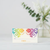 Regenboog kleuren damast trouwplaats kaart plaatskaartje (Staand voorkant)